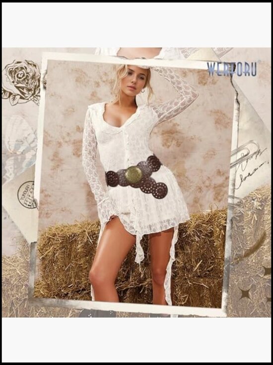 Vintage PU Leather Western Disc Buckle Waist Belt Boho main image 6
